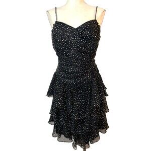 Newleaf Vintage Made in USA Ruffled Tiered Polka Dot Chiffon Dress size 12 Fairy